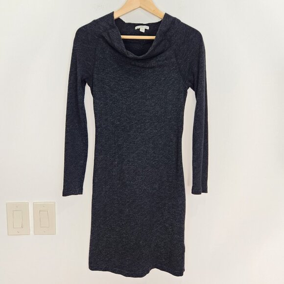 James Perse Dress Size 1 Small Black Raglan Long Sleeve Cowl Neck Sheath - Picture 2 of 10
